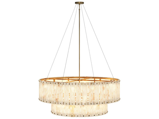 Sunpan Apsara 24-Light Alabaster Chandelier in Antique Brass