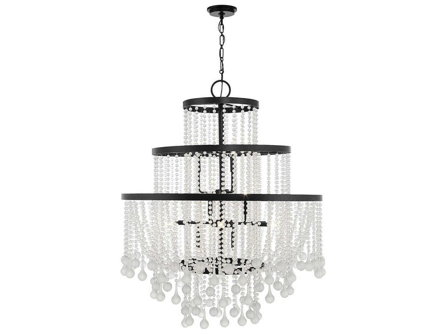 Savoy House Luna 15-Light Chandelier in Matte Black with Frosted Crystal