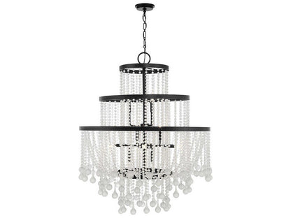 Savoy House Luna 15-Light Chandelier in Matte Black with Frosted Crystal