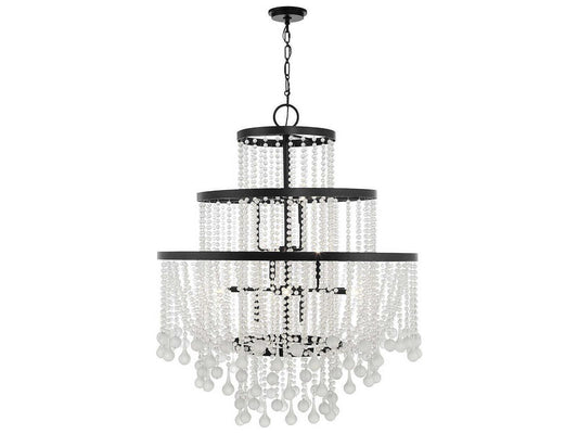 Savoy House Luna 15-Light Chandelier in Matte Black with Frosted Crystal