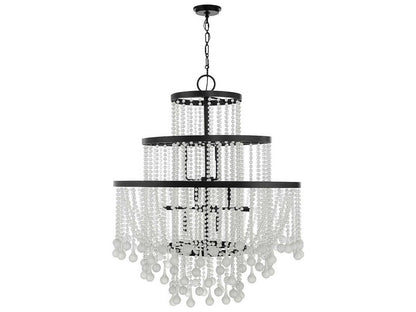 Savoy House Luna 15-Light Chandelier in Matte Black with Frosted Crystal