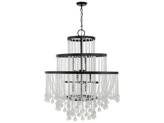 Savoy House Luna 15-Light Chandelier in Matte Black with Frosted Crystal
