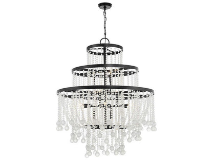 Savoy House Luna 15-Light Chandelier in Matte Black with Frosted Crystal