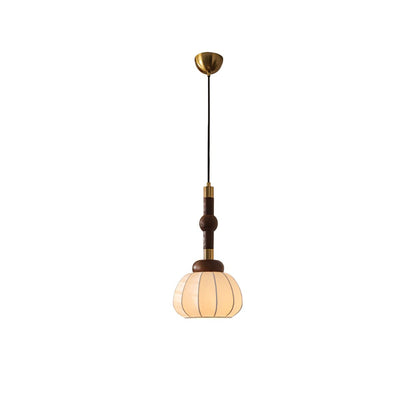 Silk Globe Pendant Lamp ∅ 7.9″ x H 13.8″ / Dia 20cm x H 35cm / Gold & Walnut Color & White Pendant light