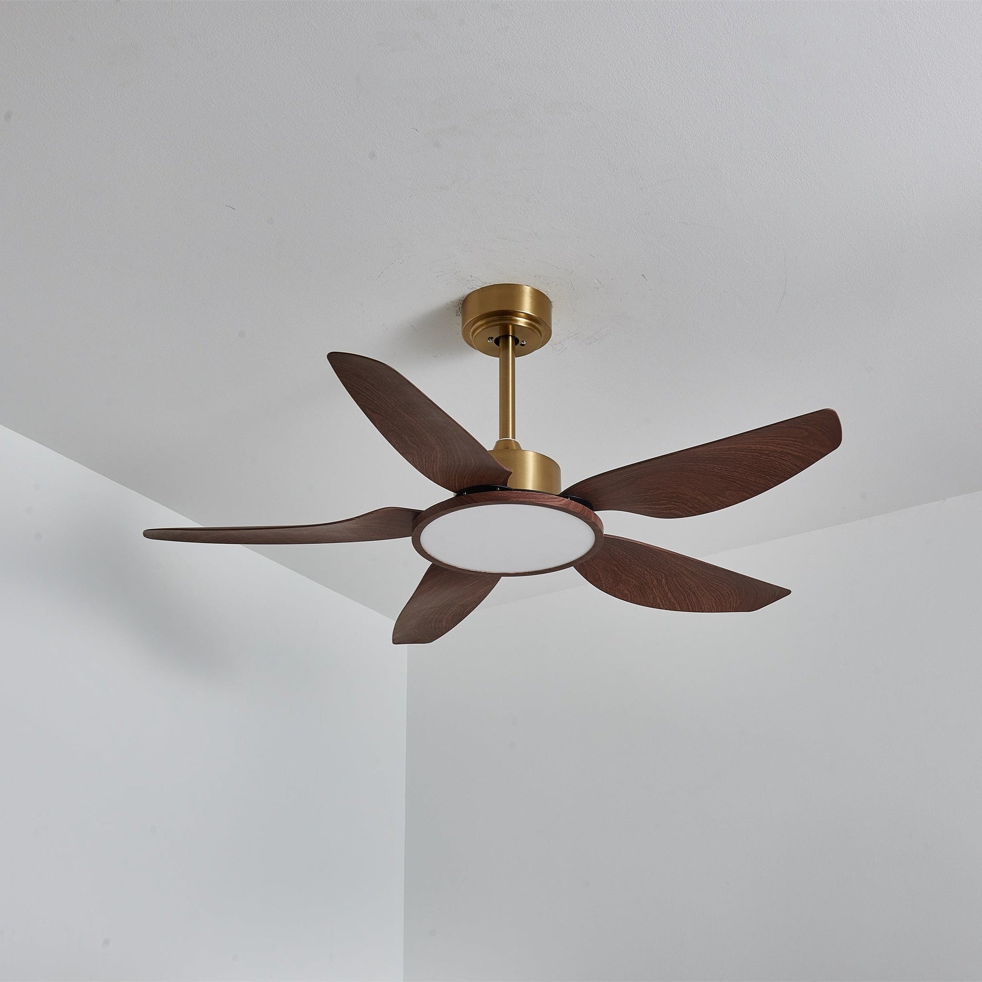 Sirocco Breeze Ceiling Fan Light ∅ 42″ x H 13.8″ / Walnut Color Grain & Gold & White / Three-Color Changing Light 1001