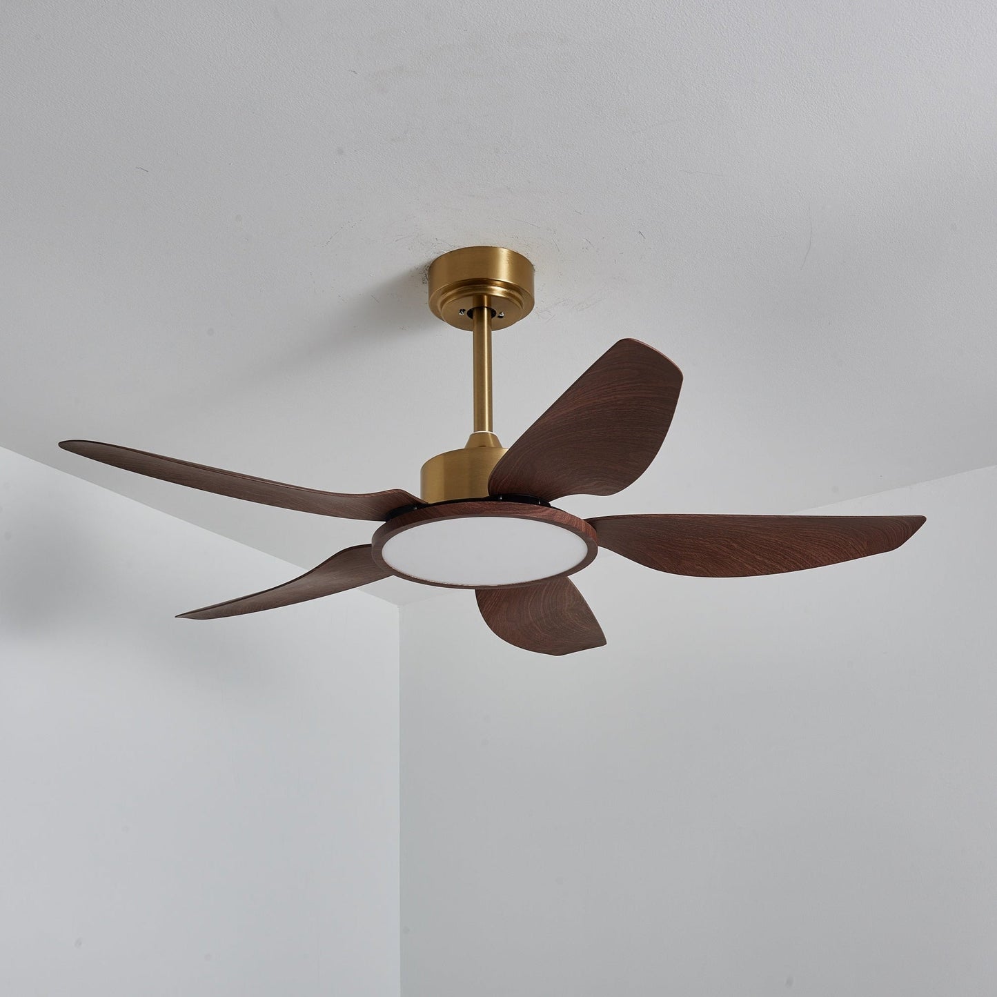 Sirocco Breeze Ceiling Fan Light ∅ 48″ x H 13.8″ / Walnut Color Grain & Gold & White / Three-Color Changing Light 1001
