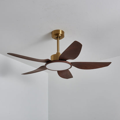 Sirocco Breeze Ceiling Fan Light ∅ 48″ x H 13.8″ / Walnut Color Grain & Gold & White / Three-Color Changing Light 1001
