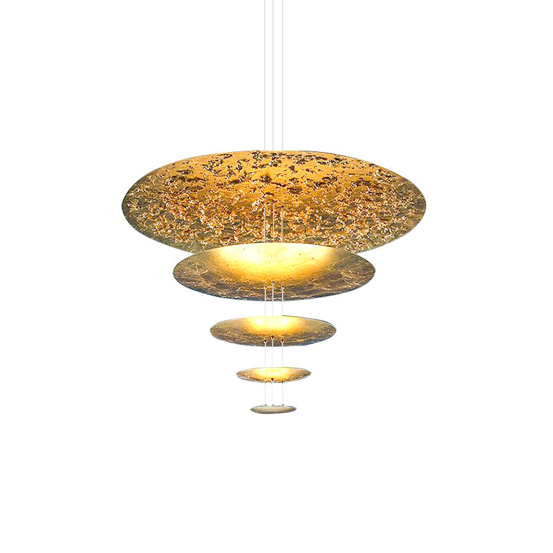 Machine Chandelier 5 layers ∅ 7.1″ + 11.8″ + 19.7″ + 31.5″ + 47.2″ / Gold foil / Warm Light Chandelier