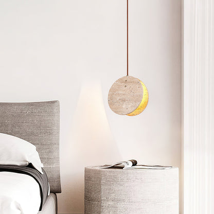 Solstice Stone Pendant Light ∅ 7.9’’ x H 7.9’’ / Yellow Travertine pendant Lamp