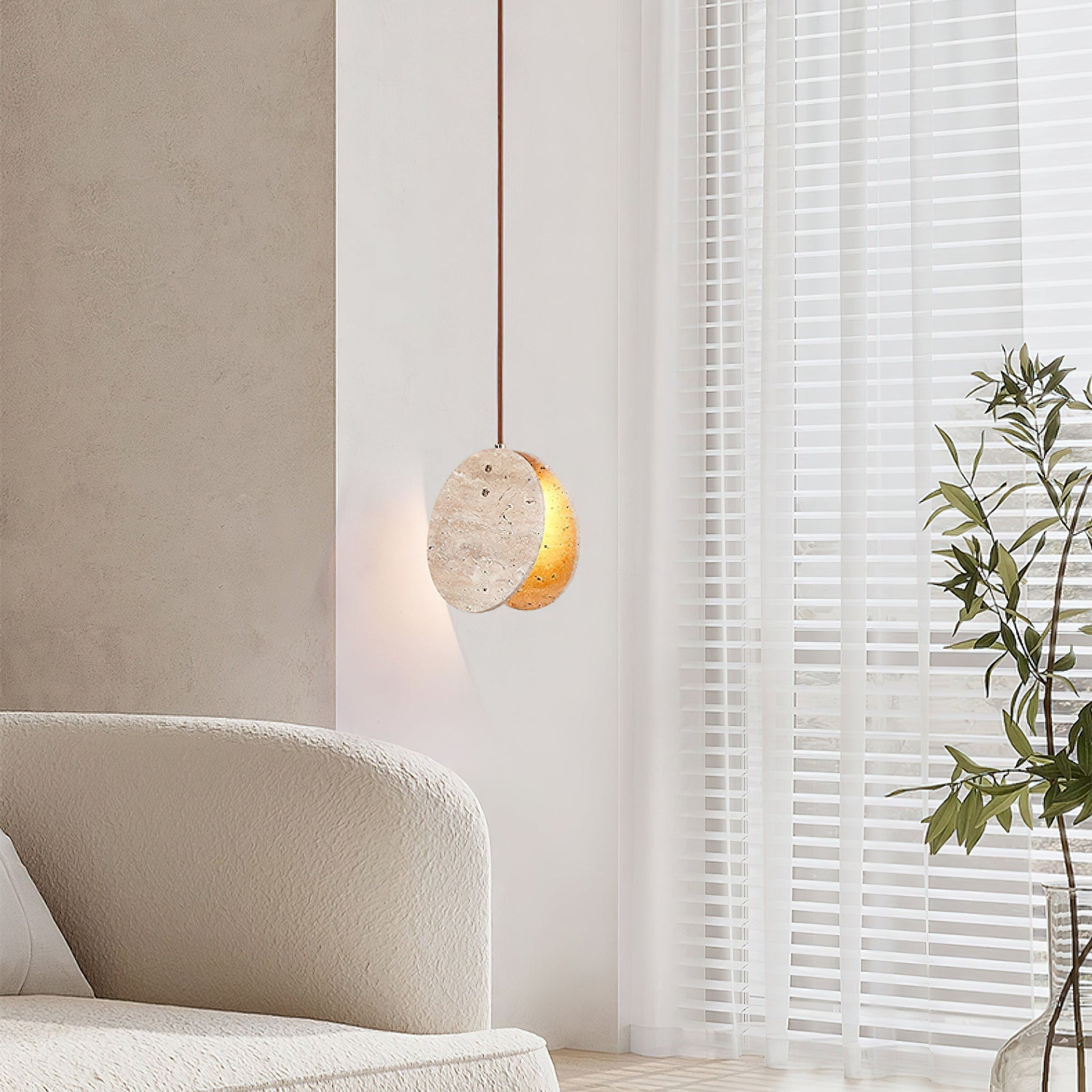 Solstice Stone Pendant Light ∅ 7.9’’ x H 7.9’’ / Yellow Travertine pendant Lamp
