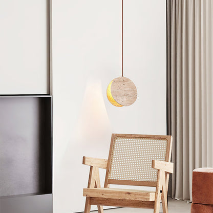 Solstice Stone Pendant Light ∅ 7.9’’ x H 7.9’’ / Yellow Travertine pendant Lamp