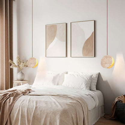 Solstice Stone Pendant Light ∅ 7.9’’ x H 7.9’’ / Yellow Travertine pendant Lamp