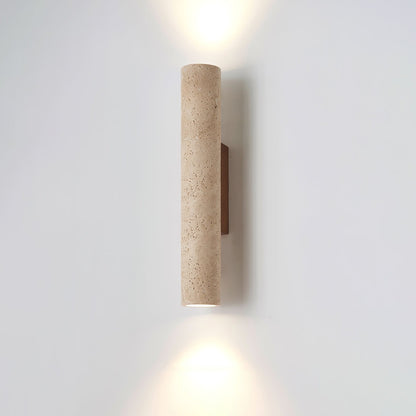 Solis Column Wall Lamp ∅ 2.6″ x H 12.6″ / Walnut Wood & Yellow Travertine 1001 Wall lamp