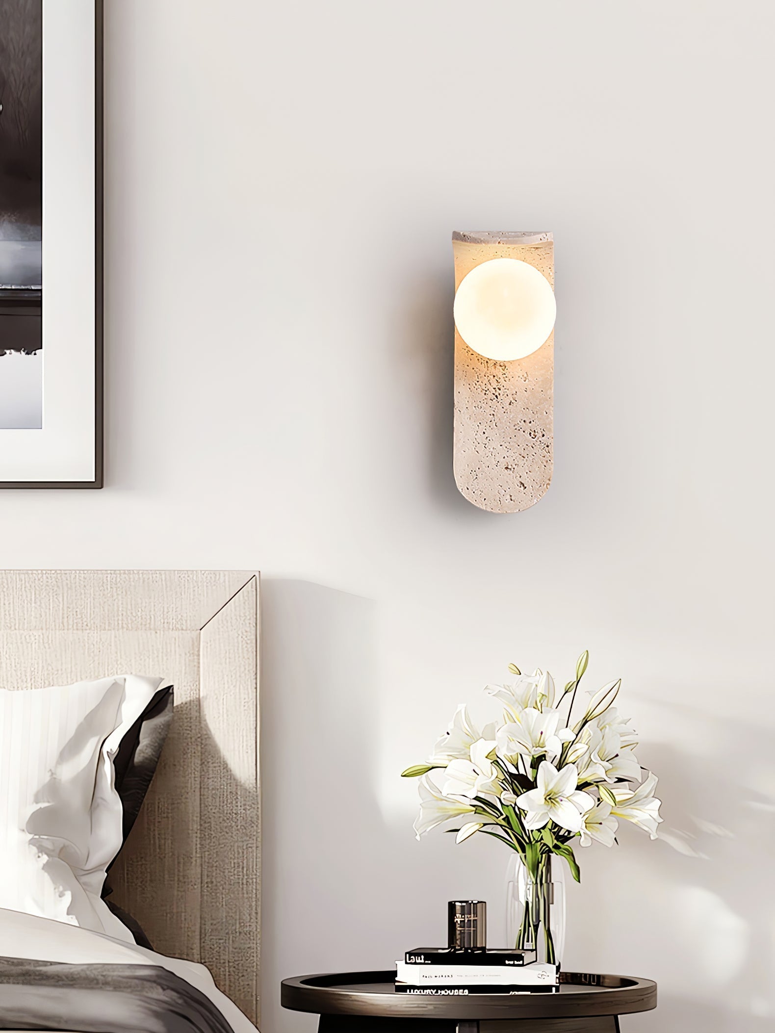Solis Curve Wall Lamp ∅ 3.5″ x H 9.8″ / Dia 9cm x H 25cm / Yellow Travertine 1001 Wall lamp