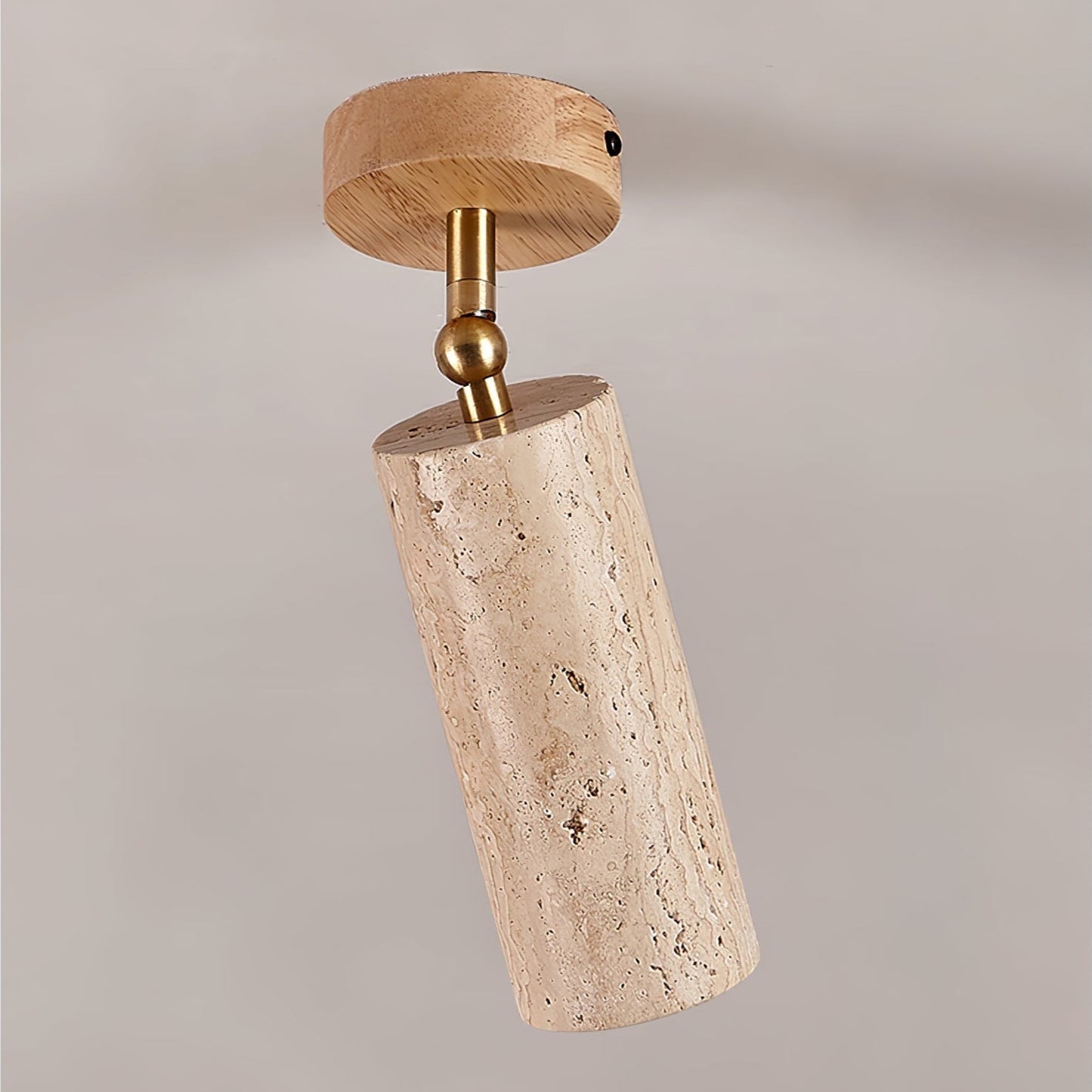Solis Stone Spotlight ∅ 2.6″ x H 6.3″ / Wood Color & Yellow Travertine / Warm Light 1001 Ceiling lamp