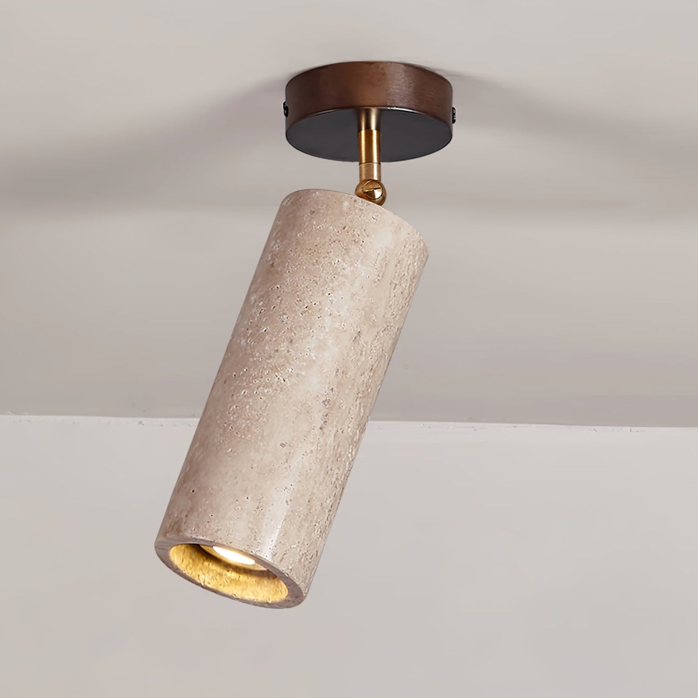 Solis Stone Spotlight ∅ 2.6″ x H 6.3″ / Walnut Wood & Yellow Travertine / Warm Light 1001 Ceiling lamp