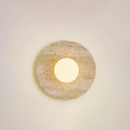 Stone Lunar Eclipse Wall Light ∅ 11.8″ x H 11.8″ / Normal Switch / Yellow Travertine & White Wall lamp