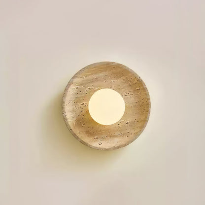 Stone Lunar Eclipse Wall Light ∅ 9.8″ x H 9.8″ / Normal Switch / Yellow Travertine & White Wall lamp