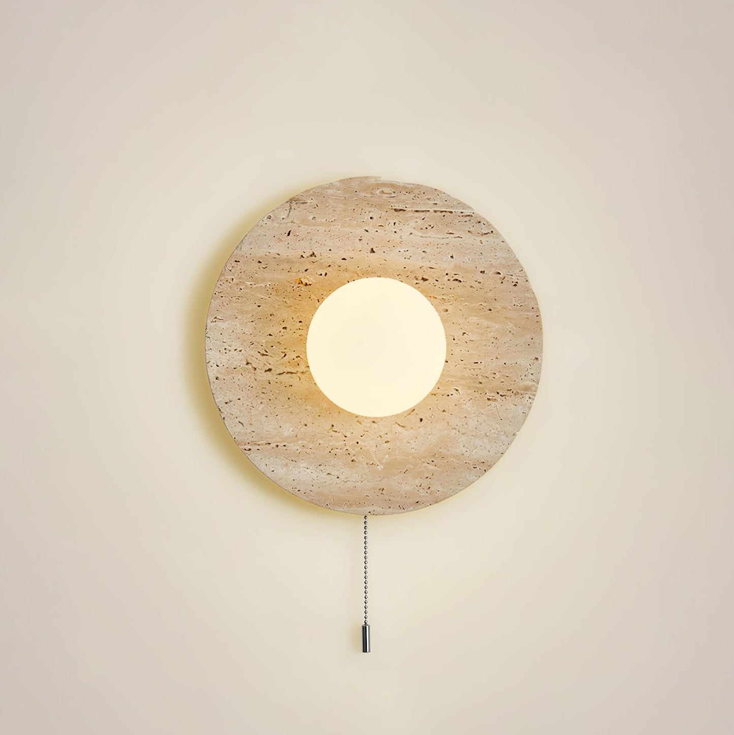 Stone Lunar Eclipse Wall Light ∅ 11.8″ x H 11.8″ / Zipper switch / Yellow Travertine & White Wall lamp