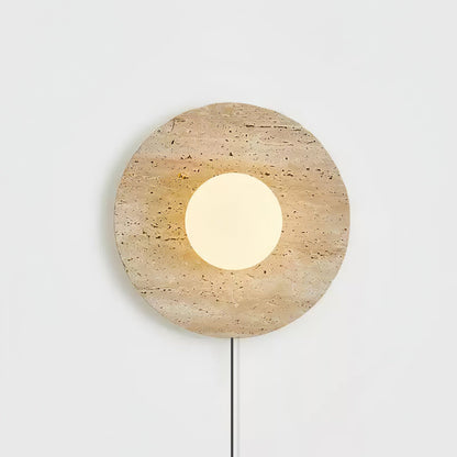 Stone Eclipse Plug-in Wall Light Model B ∅ 11.8″ x H 11.8″ / Yellow Travertine & White / US Plug 1001 Wall lamp