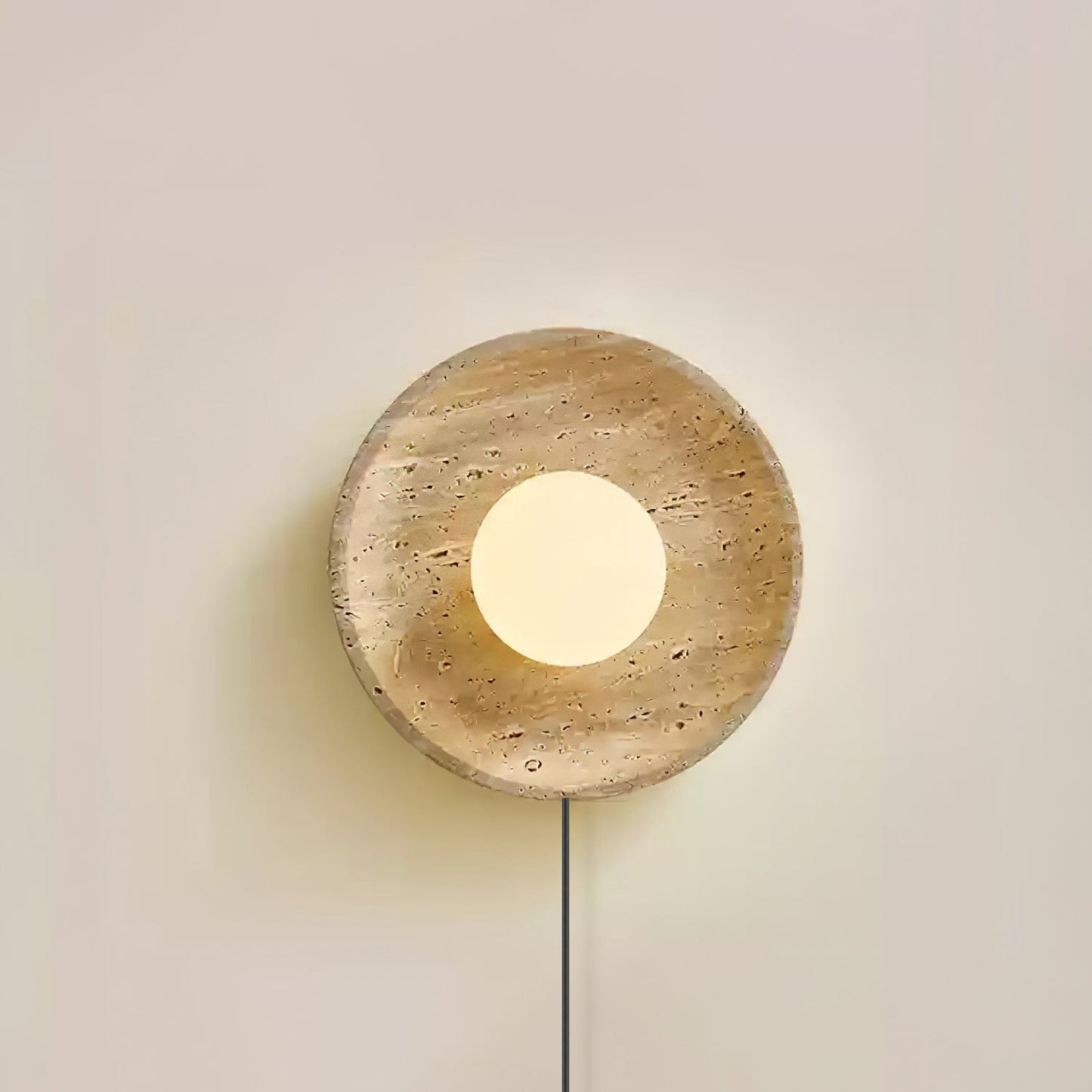 Stone Eclipse Plug-in Wall Light Model A ∅ 9.8″ x H 9.8″ / Yellow Travertine & White / US Plug 1001 Wall lamp