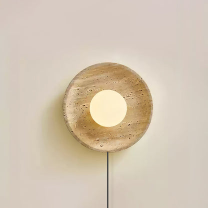 Stone Eclipse Plug-in Wall Light Model A ∅ 9.8″ x H 9.8″ / Yellow Travertine & White / US Plug 1001 Wall lamp