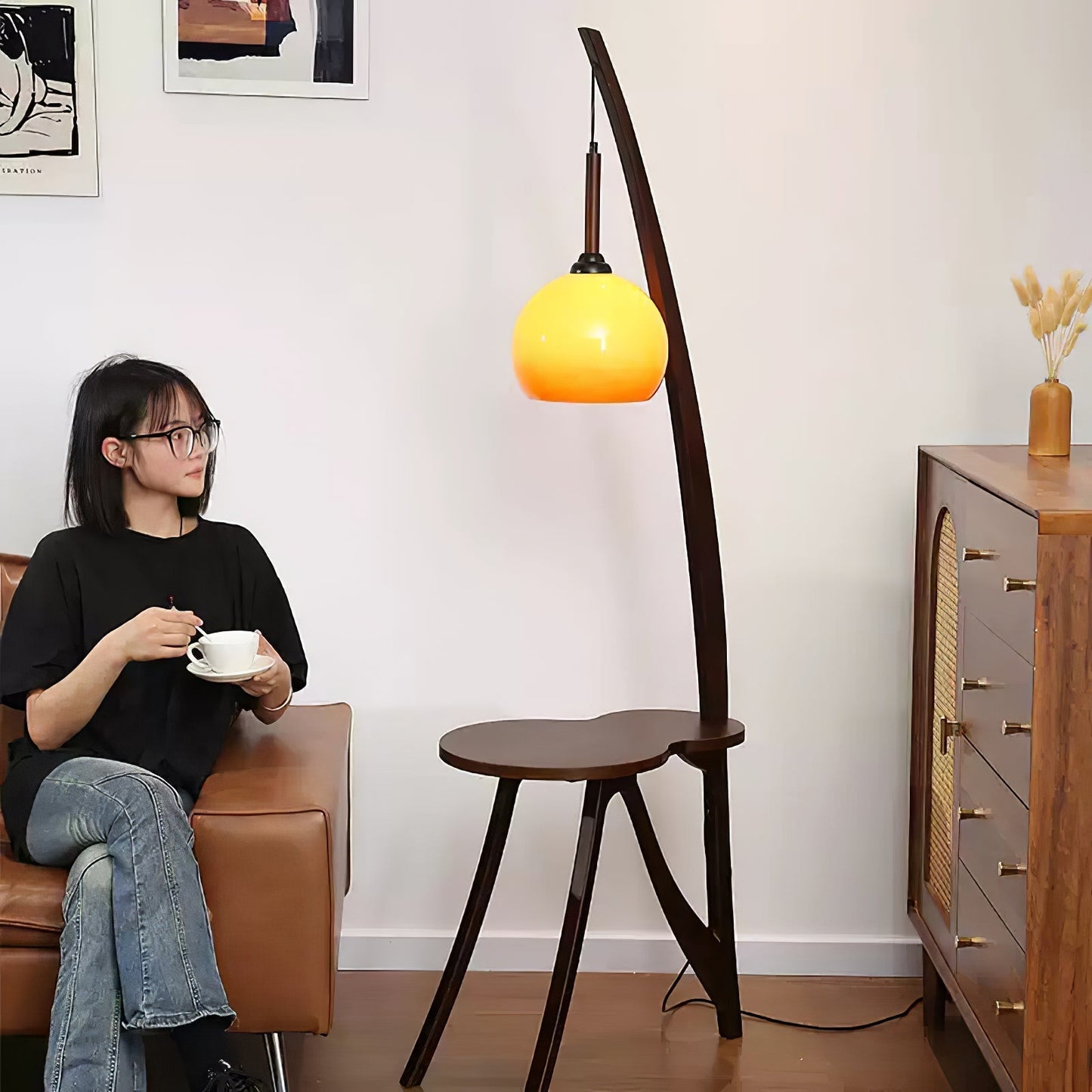 Arc Wood Hanging Floor Lamp Floor lamp