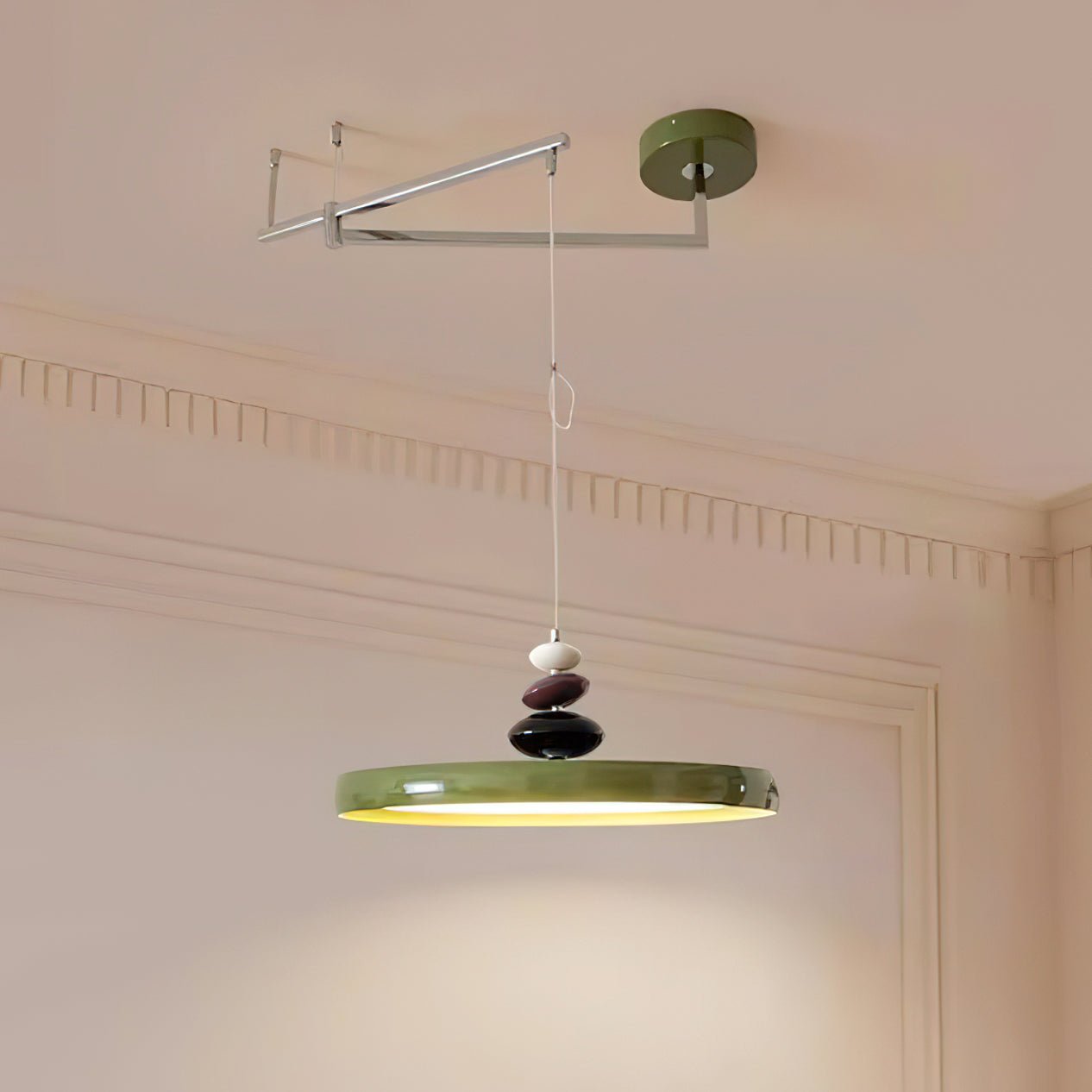Swing Arm Stone Pendant Light ∅ 11.8″ x H 7.9″″ / Dia 30cm x H 20cm / Green / Warm Light Pendant light