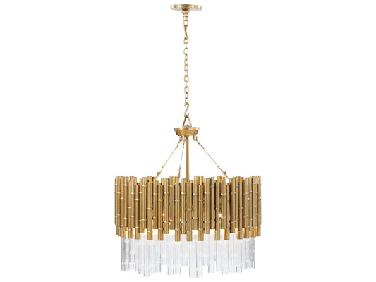 Theodore Alexander Kesden Media Round Drum Chandelier in Lighting Brass Bamboo Finish