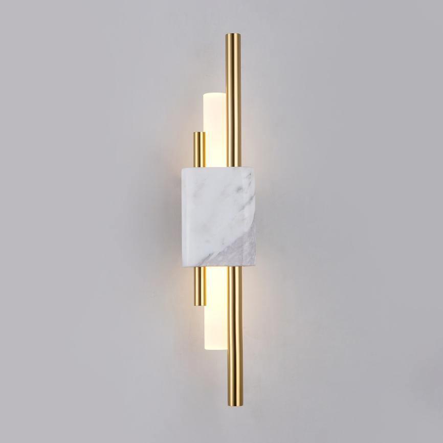 Tanto Wall Light ∅ 3.9″ x H 19.7″ / Dia 10cm x H 50cm (Power: ~3W) / White Marble & Gold / Warm Light Wall lamp
