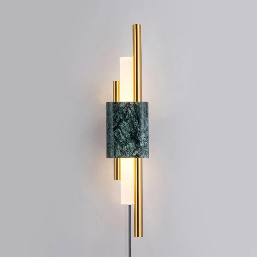 Tanto Plug In Wall Light ∅ 3.9″ x H 19.7″ / Dia 10cm x H 50cm (Power: ~3W) / Green Marble & Gold / US Plug Wall lamp