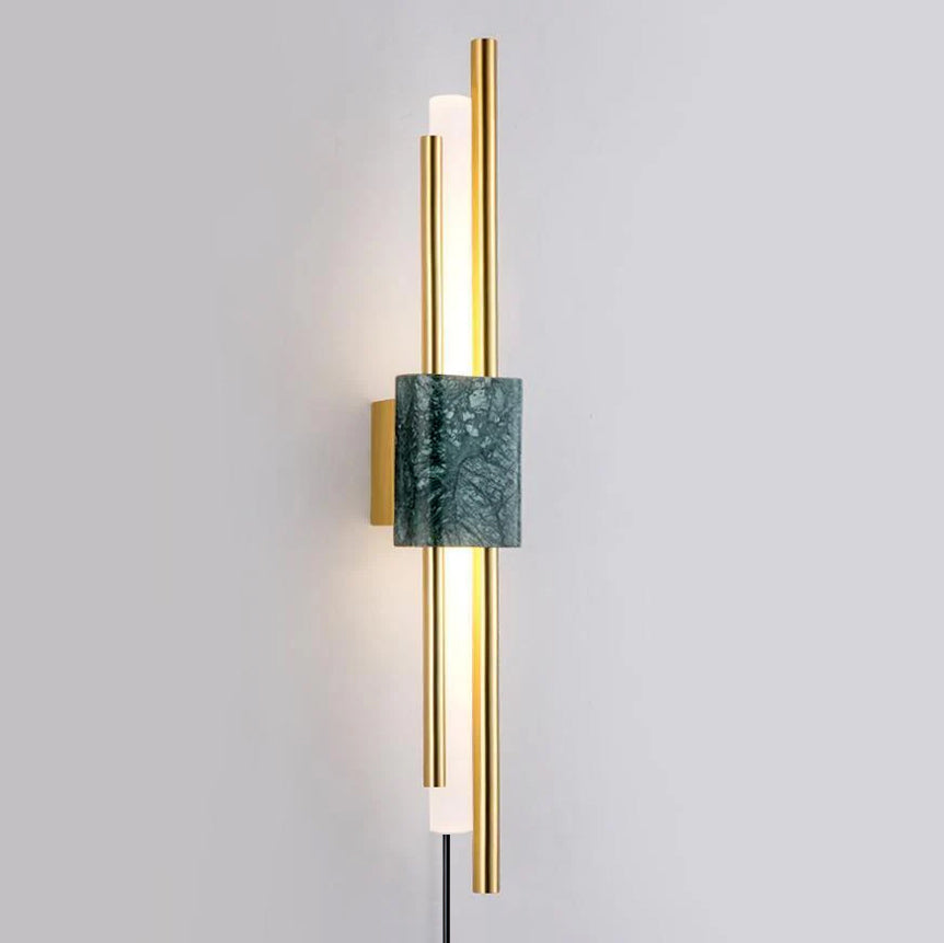 Tanto Plug In Wall Light ∅ 3.9″ x H 23.6″ / Dia 10cm x H 60cm (Power: ~3W) / Green Marble & Gold / US Plug Wall lamp