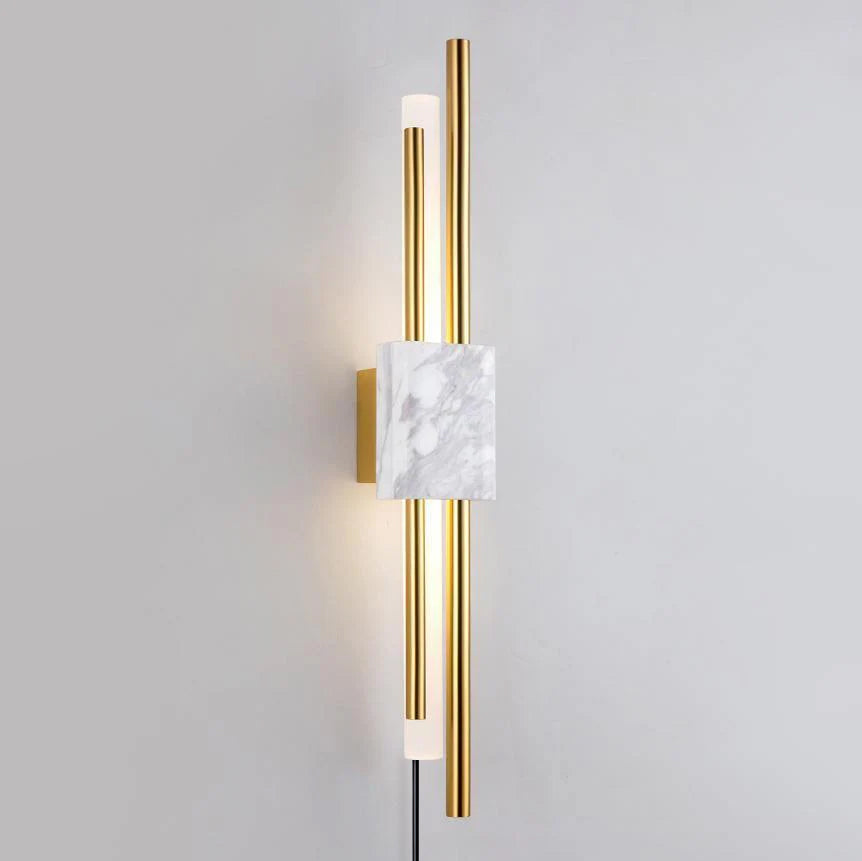 Tanto Plug In Wall Light ∅ 3.9″ x H 23.6″ / Dia 10cm x H 60cm (Power: ~3W) / White Marble & Gold / US Plug Wall lamp