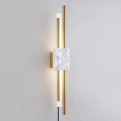 Tanto Plug In Wall Light ∅ 3.9″ x H 23.6″ / Dia 10cm x H 60cm (Power: ~3W) / White Marble & Gold / US Plug Wall lamp