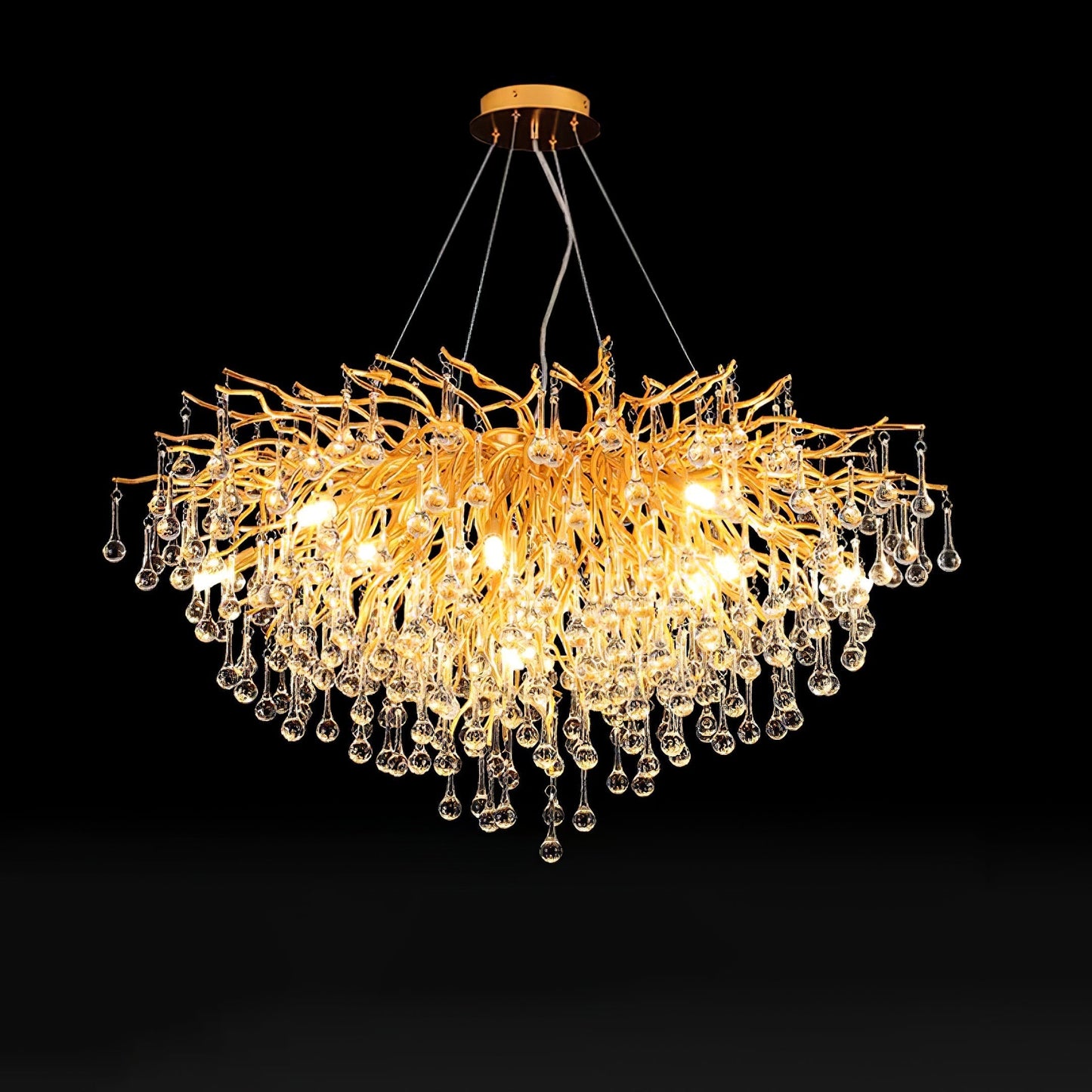 Teardrop Crystal Chandelier ∅ 39.4″ x H 23.6″ / Dia 100cm x H 60cm / Gold & Clear crystal Chandelier