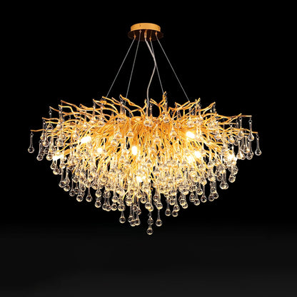 Teardrop Crystal Chandelier ∅ 39.4″ x H 23.6″ / Dia 100cm x H 60cm / Gold & Clear crystal Chandelier