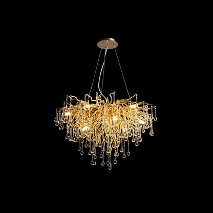 Teardrop Crystal Chandelier ∅ 23.6″ x H 15.7″ / Dia 60cm x H 40cm / Gold & Clear crystal Chandelier