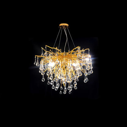 Teardrop Crystal Chandelier ∅ 15.7″ x H 11.8″ / Dia 40cm x H 30cm / Gold & Clear crystal Chandelier