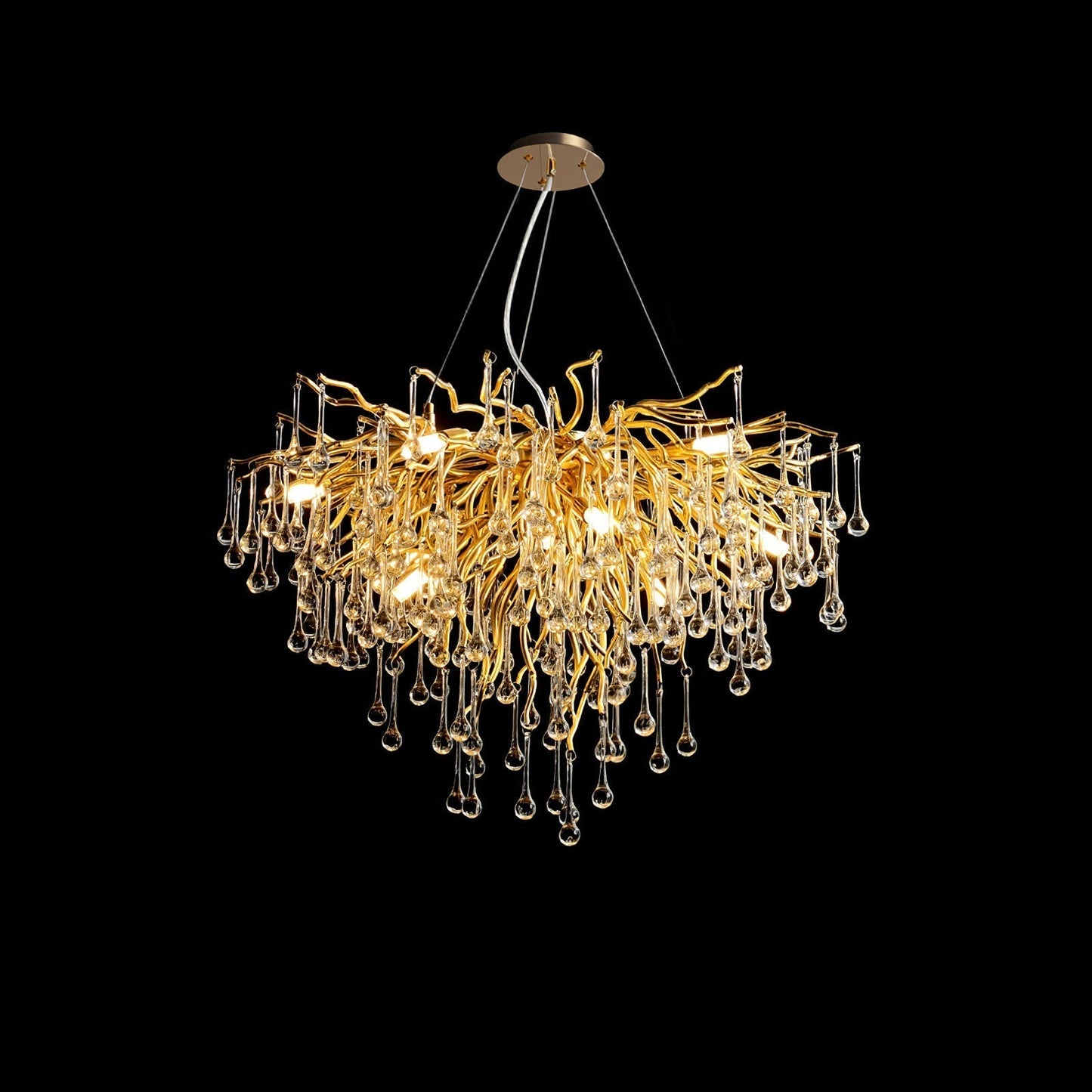 Teardrop Crystal Chandelier ∅ 31.5″ x H 23.6″ / Dia 80cm x H 60cm / Gold & Clear crystal Chandelier