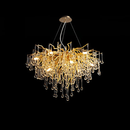 Teardrop Crystal Chandelier ∅ 31.5″ x H 23.6″ / Dia 80cm x H 60cm / Gold & Clear crystal Chandelier
