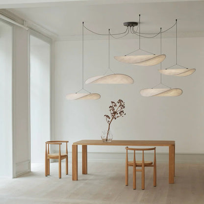 Tense Tyvek Pendant Lamp 5 Heads ∅ 23.6″+ ∅ 23.6″+∅ 31.4″+∅ 39.3″+ ∅ 39.3″ / Dupont paper & White + Black / Warm Light