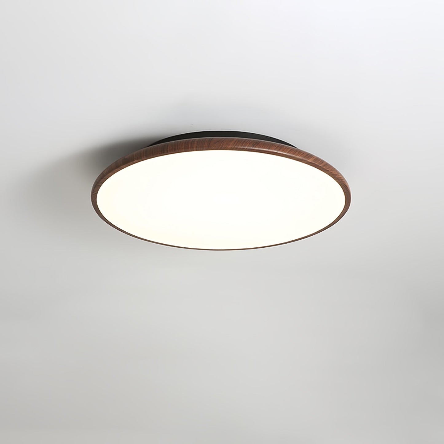 Thin Geometry Shape Ceiling Lamp ∅ 15.7″ x H 1.4″ / Dia 40cm x H 3.5cm / Walnut Wood Grain / Three-Color Changing Light