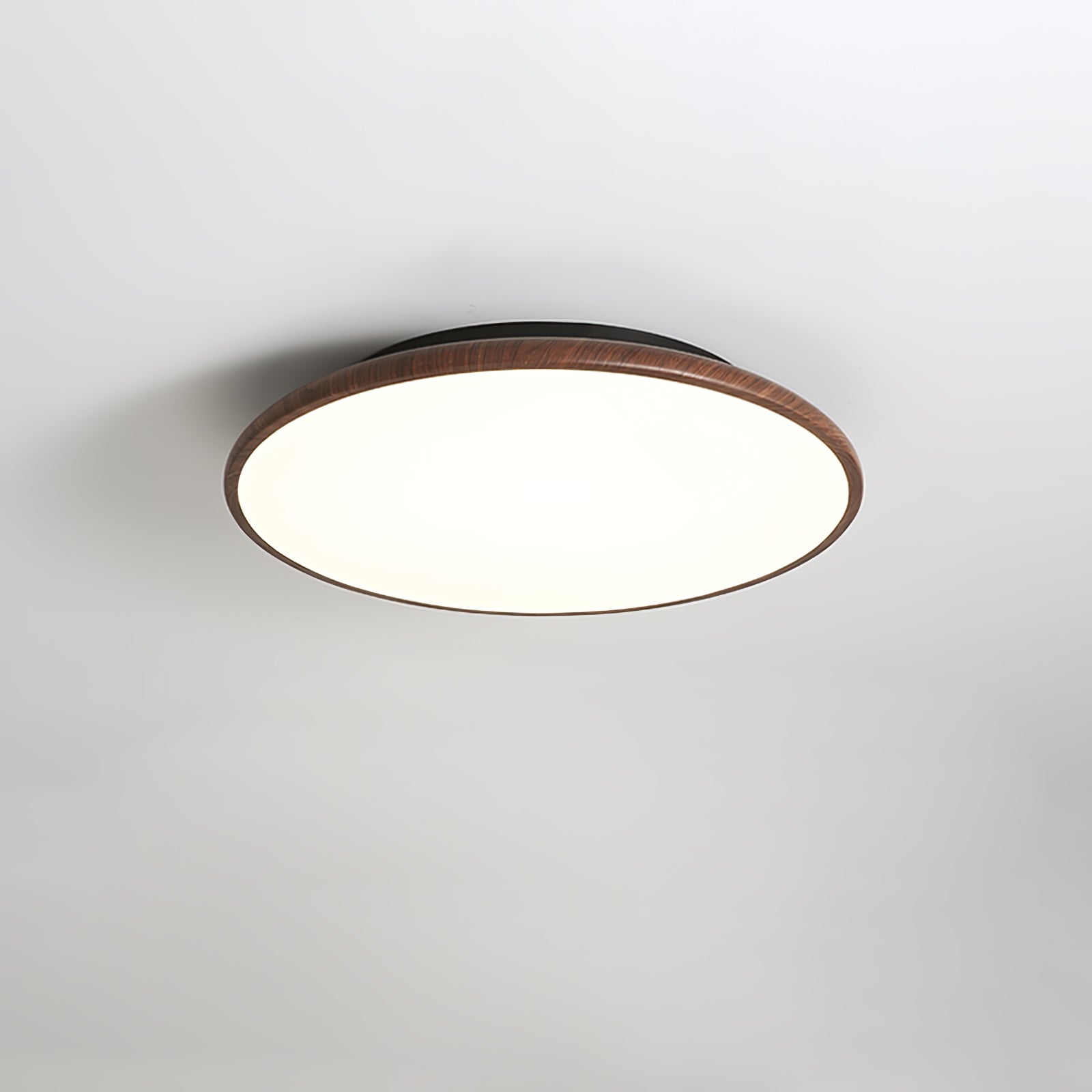 Thin Geometry Shape Ceiling Lamp ∅ 15.7″ x H 1.4″ / Dia 40cm x H 3.5cm / Walnut Wood Grain / Three-Color Changing Light