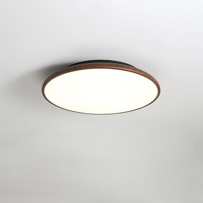 Thin Geometry Shape Ceiling Lamp ∅ 15.7″ x H 1.4″ / Dia 40cm x H 3.5cm / Walnut Wood Grain / Three-Color Changing Light