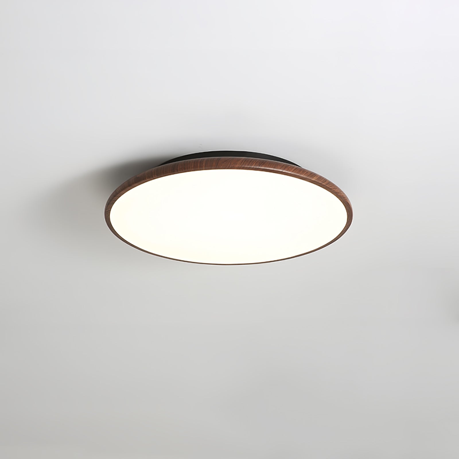 Thin Geometry Shape Ceiling Lamp ∅ 11.8″ x H 1.4″ / Dia 30cm x H 3.5cm / Walnut Wood Grain / Three-Color Changing Light