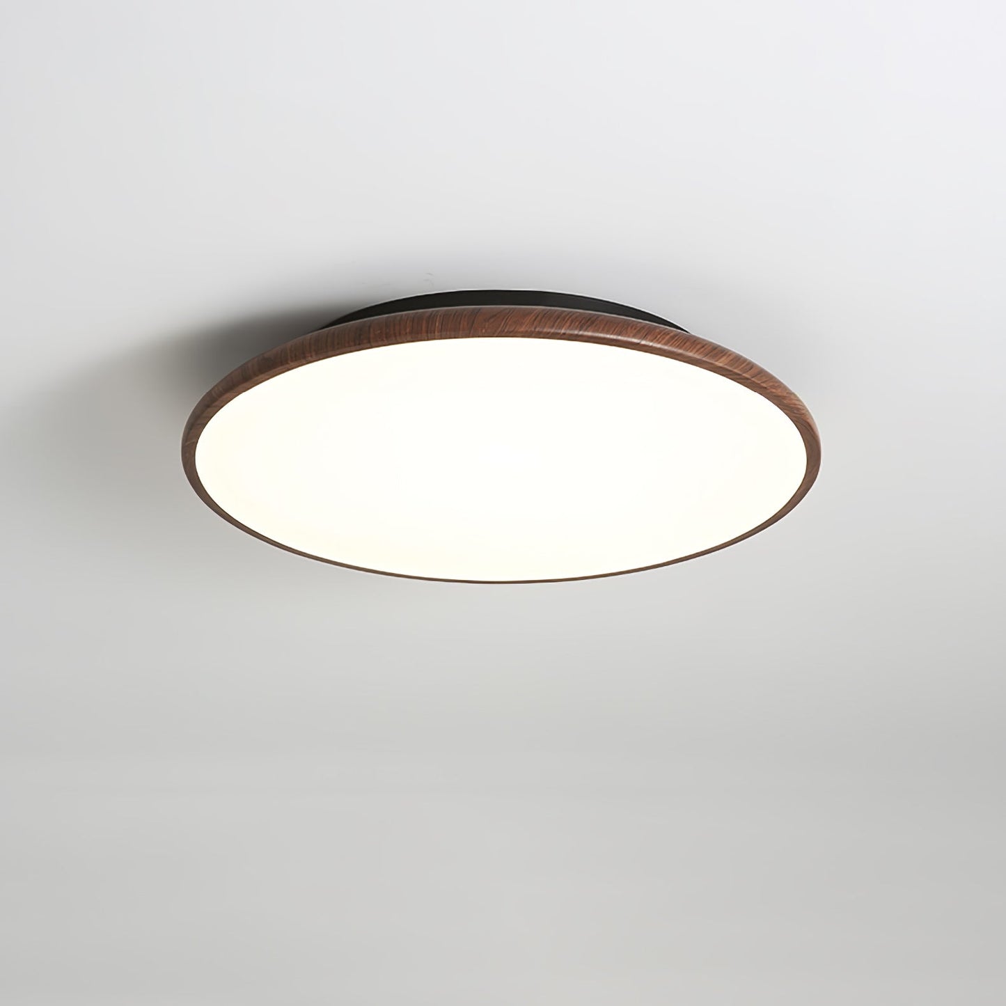 Thin Geometry Shape Ceiling Lamp ∅ 19.7″ x H 1.4″ / Dia 50cm x H 3.5cm / Walnut Wood Grain / Three-Color Changing Light