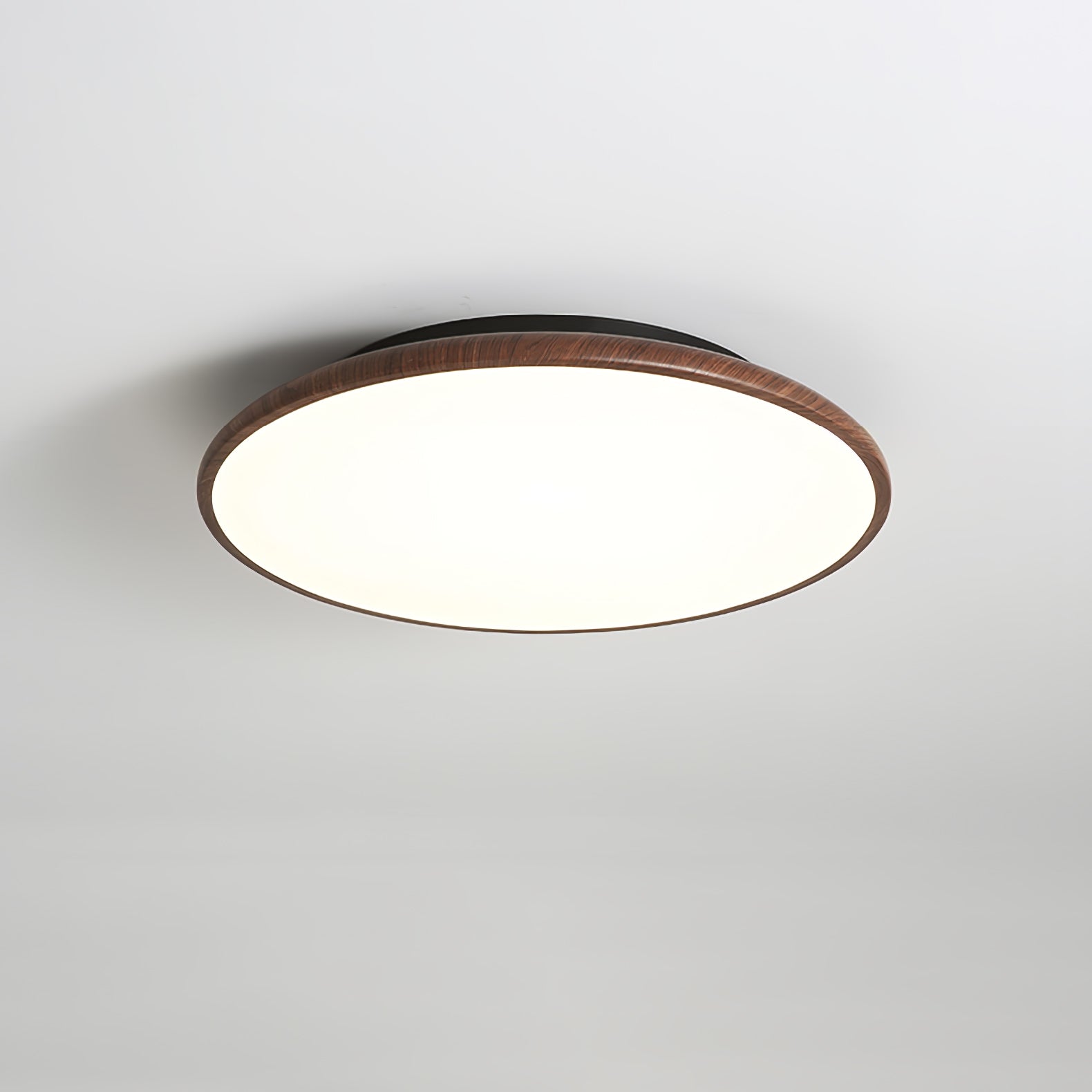 Thin Geometry Shape Ceiling Lamp ∅ 19.7″ x H 1.4″ / Dia 50cm x H 3.5cm / Walnut Wood Grain / Three-Color Changing Light