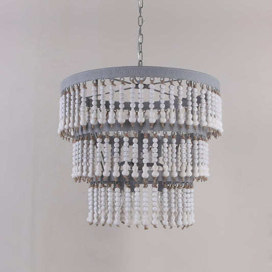 Three Tiered Wood Beaded Chandelier