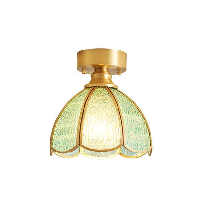 Tiffany Floral Ceiling Lamp Model B ∅ 7.9″ X H 9.8″ / Dia 20cm X H 25cm / Gold & Opaque Glass Ceiling lamp