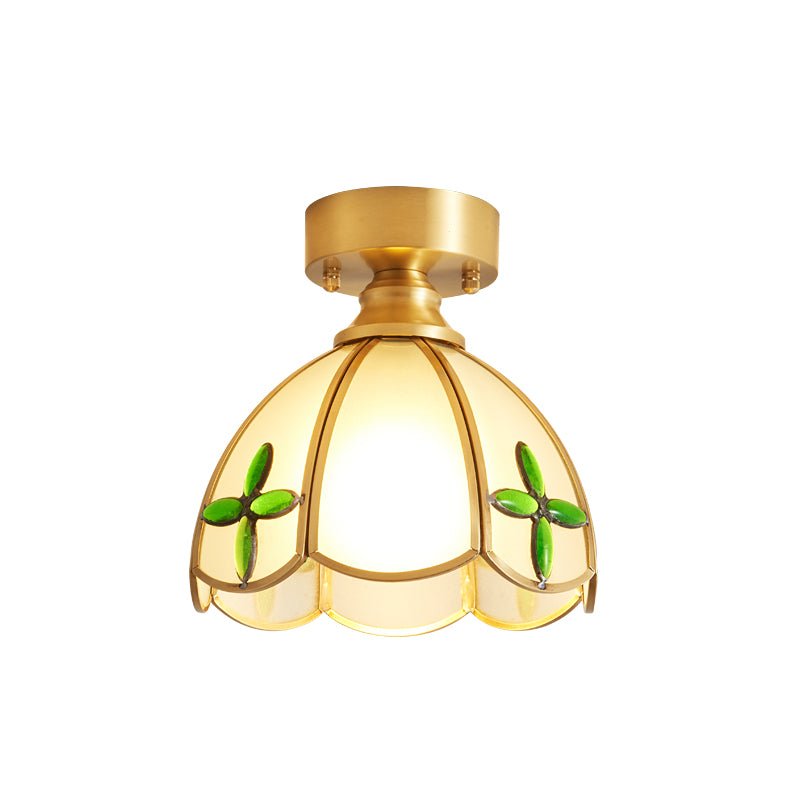 Tiffany Floral Ceiling Lamp Model A ∅ 7.9″ X H 9.8″ / Dia 20cm X H 25cm / Gold & Opaque Glass Ceiling lamp